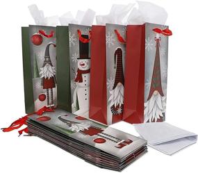 img 4 attached to 🎅 Gnome and Snowman Christmas Gift Bags with Tissue Paper (5" x 13.6" x 4", 12-Pack)