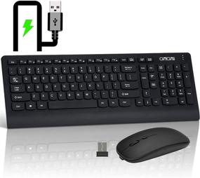 img 4 attached to 🔌 CHONCHOW Wireless Keyboard and Mouse Combo - Ergonomic Full Size Rechargeable 2.4GHz USB Wireless Keyboard with Numeric Keypad for PC Laptop Desktop Windows Mac Notebook