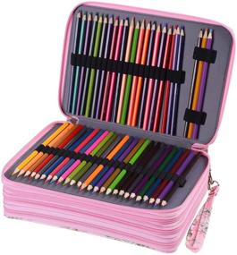 img 1 attached to 🎨 Shulaner 200 Slots Colored Pencil Case: Large Capacity Oxford Pen Organizer in Pink Rose - Ideal for Students and Artists