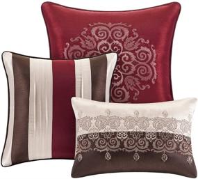 img 2 attached to 🛏️ Madison Park Donovan King Size Bed Comforter Set Bed In A Bag - Taupe, Burgundy Jacquard Pattern – 7-Piece Bedding Sets – Ultra Soft Microfiber Bedroom Comforters