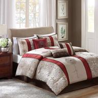🛏️ madison park donovan king size bed comforter set bed in a bag - taupe, burgundy jacquard pattern – 7-piece bedding sets – ultra soft microfiber bedroom comforters logo