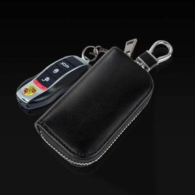 img 1 attached to Secure Your Vehicle with MONOJOY Faraday 🔒 Key Pouch Fob Protector in Black PU Leather