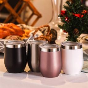 img 3 attached to 🍷 Skylety 4 Pack 12 Oz Unbreakable Triple-Insulated Stemless Wine Tumblers: Stainless Steel Drink-ware Glasses for Wine, Coffee, Champagne, Cocktails, and Beer with Lids (Multi-color)
