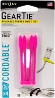 nite ize gear tie cordable: reusable rubber twist tie for cord management - neon pink 4 pack (made in usa) logo
