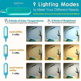 img 3 attached to VAVOFO Clip On Rechargeable Reading Light - 7 LEDs, 3 Color Temperatures, 9 Brightness Levels - Ideal Book Lights for Bedtime Reading - Power Indicator - Great for Bookworms (Blue 2-Pack)