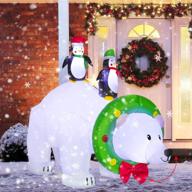 🐻 hoojo 8.8 ft length christmas outdoor lighted inflatable polar bear with penguins shaking head - built-in led for holiday lawn, yard, garden - blowups decoration logo