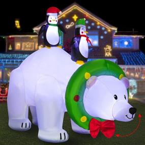img 3 attached to 🐻 HOOJO 8.8 FT Length Christmas Outdoor Lighted Inflatable Polar Bear with Penguins Shaking Head - Built-in LED for Holiday Lawn, Yard, Garden - Blowups Decoration
