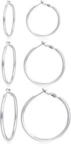 img 4 attached to 🎁 Sterling Silver Post Hoop Earrings Set - 3 Pairs of Large Hoop Earrings for Women and Girls, Perfect Gifts