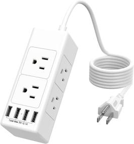 img 4 attached to 💡 Massway Power Strip Surge Protector with 6 Outlets and 4 USB Ports - Wall Mountable, 5Ft Extension Cord, Overload Protection - White