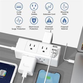img 3 attached to 💡 Massway Power Strip Surge Protector with 6 Outlets and 4 USB Ports - Wall Mountable, 5Ft Extension Cord, Overload Protection - White