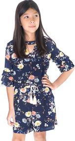 img 4 attached to 👗 Stylish Smukke Romper for Big Girls: Floral Printed with Ruffle Tier Sleeves and Pockets (7-16)