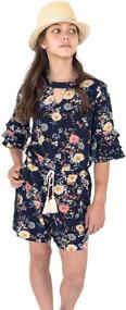 img 1 attached to 👗 Stylish Smukke Romper for Big Girls: Floral Printed with Ruffle Tier Sleeves and Pockets (7-16)