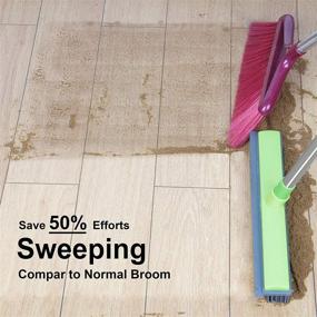 img 2 attached to 🧹 Affogato Ultimate Rubber Bristle Sweeper - Long Handle Broom with Squeegee Edge (59 inches) - Non-Scratch Pet Hair Remove - Ideal for Carpet, Hardwood, Tile & Windows - Water Resistant