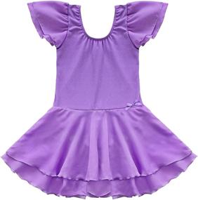 img 4 attached to 👗 FEESHOW Kids Girls' Gymnastics Leotard Ballet Tutu Dress with Ruffle Flutter Sleeves - Princess Dancewear Costume Skirt