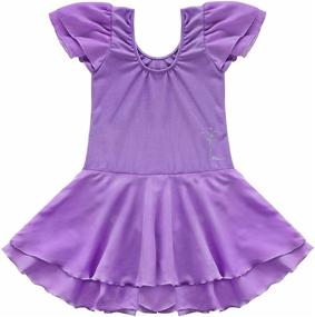 img 3 attached to 👗 FEESHOW Kids Girls' Gymnastics Leotard Ballet Tutu Dress with Ruffle Flutter Sleeves - Princess Dancewear Costume Skirt