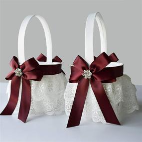 img 2 attached to ATAILOVE Dark Red Wedding Flower Girl Baskets - Elegant Double Lace Accents with Royal Design for Enhanced SEO
