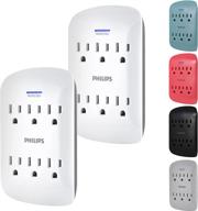 💡 philips 6-розеточный удлинитель с защитой от перенапряжения, упаковка из 2 штук, настенное крепление, 900 джоулей, трехконтактный, пространственно-экономичный дизайн, индикатор защиты светодиодного света, сертифицирован etl, белый, гиперпрочный, spp3466wa/37 логотип