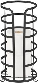 img 4 attached to 🧻 mDesign Metal Toilet Paper Holder Stand with Storage for 3 Rolls - Holds Mega Tissue - Ideal for Bathroom/Powder Room - Black Finish