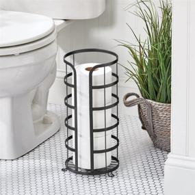 img 3 attached to 🧻 mDesign Metal Toilet Paper Holder Stand with Storage for 3 Rolls - Holds Mega Tissue - Ideal for Bathroom/Powder Room - Black Finish