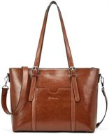 bostanten women's leather laptop tote: vintage briefcase for 15.6 inch computer work, office shoulder handbag in brown logo