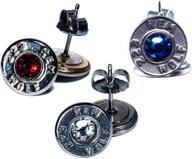 set of 3 patriotic palladium plated .223 bullet stud earrings with swarovski crystals - red, white, blue (rem wolf) logo