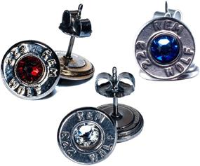 img 2 attached to Set of 3 Patriotic Palladium Plated .223 Bullet Stud Earrings with Swarovski Crystals - Red, White, Blue (Rem Wolf)