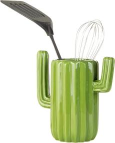 img 1 attached to Green Ceramic Cactus Utensil Holder - Countertop Kitchen Organizer, Cookware Crock