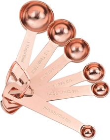 img 4 attached to Premium Rose Gold Measuring Spoons Set of 6 - Stainless Steel, D-RING Holder, Measure Dry and Liquid Ingredients