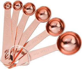 img 3 attached to Premium Rose Gold Measuring Spoons Set of 6 - Stainless Steel, D-RING Holder, Measure Dry and Liquid Ingredients