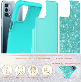 img 2 attached to Glitter Phone Case for OnePlus Nord N200 5G - Women Girls Sparkle Cell Phone Case, Light Mint Green, Dual Layer Hybrid Cover with Tempered Glass Screen Protectors - UNPEY