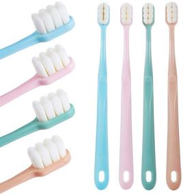 img 4 attached to Upgrade Version: 4 Pack Micro Nano Extra Soft Toothbrush for Sensitive Teeth or Gum, 20000 Bristles, Effective Cleaning (Pink, Green, Blue, Flesh)