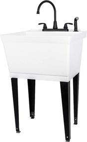 img 4 attached to JS Jackson Supplies Utility Sink Laundry Tub with Pull Out Dual Setting Faucet - Heavy Duty Slop Sinks for Basement, Laundry Room, Garage, or Shop - Large Free Standing Wash Station with Black Faucet