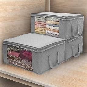 img 2 attached to Organize and Store with Ease: JSENGE 3 Foldable Clothes Storage Bags - Underbed Duvet Storage, Waterproof Fabric, Ideal for Blankets, Pillows, Toys & More! (48 x 35 x 20 cm, Grey)