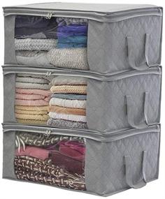 img 4 attached to Organize and Store with Ease: JSENGE 3 Foldable Clothes Storage Bags - Underbed Duvet Storage, Waterproof Fabric, Ideal for Blankets, Pillows, Toys & More! (48 x 35 x 20 cm, Grey)