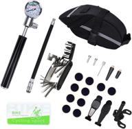 🚴 high-quality home bike tire repair tool kit and mini bike pump - puncture repair kit for presta and schrader (up to 210 psi), with smart valve including pressure gauge and convenient bicycle seat pocket logo