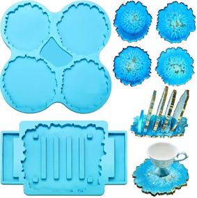 img 4 attached to 🔵 2-Piece Coaster Resin Molds Set with Coaster Stand - Silicone Mold Cup Mat for Epoxy Resin Casting - Cup Stand Holder Mold for DIY Crafts, Home Decorations, Coaster Making Tools (Blue)