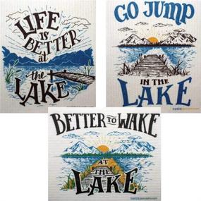 img 4 attached to 🌊 Set of 3 Mixed Lake Life Swedish Dishcloths - Eco-Friendly, Reusable, and Absorbent Cleaning Cloths with Unique Designs