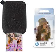 hp sprocket portable photo printer 2nd edition (noir) & sprocket photo paper 20 sheets - sticky-backed prints logo