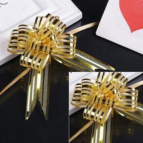 img 2 attached to 🎀 Set of 10 Gold Wedding Pull Bow Organza Striped Ribbons with 35" Long Tulle Tails - Ideal for Wedding, Party, Bridal Gifts & DIY Wrapping Bows. Also Suitable for Gift, Christmas, and Assorted Color Bows.