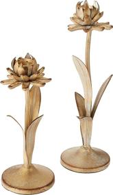 img 4 attached to 🌼 Distressed Gold Finish Metal Flower Shaped Taper Candle Holder Set (2 Sizes) by Creative Co-Op