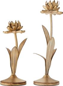 img 3 attached to 🌼 Distressed Gold Finish Metal Flower Shaped Taper Candle Holder Set (2 Sizes) by Creative Co-Op