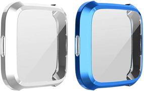 img 4 attached to 📲 Купить (2-Pack) Защитный чехол с защитным экраном KPYJA для Fitbit Versa Lite Edition - полное покрытие бампером, серебристо-синий.