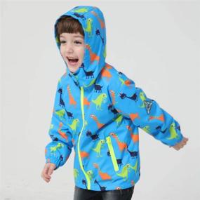 img 2 attached to 🦖 Waterproof Hooded Jacket for Boys Girls, Kids Raincoats Outdoor Windbreaker - Dinosaur Rain Jacket