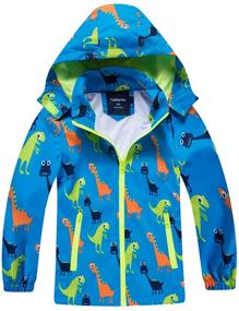 img 4 attached to 🦖 Waterproof Hooded Jacket for Boys Girls, Kids Raincoats Outdoor Windbreaker - Dinosaur Rain Jacket