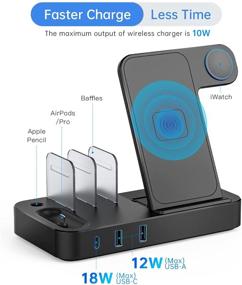 img 3 attached to 🔌 Tiitarn 7-in-1 Fast Wireless Charging Station with 2 USB and PD Ports for Multiple Devices - Desktop Charging Dock for iPhone, iPad, AirPods, Apple Pencil, iWatch, Android, Samsung