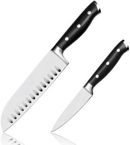 img 4 attached to 🔪 Комплект кухонных ножей высокого качества WELLSTAR, 7-дюймовый Santoku и нож для очистки - полное добротное набор острых ножей для точного нарезания, нарезки и измельчения - нержавеющая сталь 2-х предметный набор ножей в упаковке подарочной коробки.