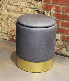 img 2 attached to 🔵 Design Guild Ottoman: Stylish Round Footrest with Soft Faux Leather, Padded Cushion, Gold Base & Storage - Blue