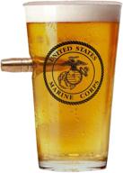 🍺 authentic usmc pint glass: hand blown, real 50 cal design - marine corps gifts - 16 oz. – usmc veteran owned business logo