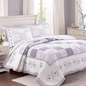 img 4 attached to 🌸 Набор постельных принадлежностей Cozy Line Home Fashions Lilac Love - легкий, пурпурный орхидейно-лавандовый квилт с цветочным реалистичным пэчворком, изготовленный из 100% хлопка, с обратимым покрывалом для кроватей размером Queen - идеальное одеяло для девочек и женщин (3 предмета в наборе)