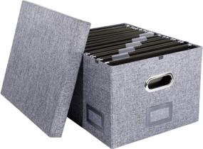 img 4 attached to 📁 H.K. Rowan &amp; Co. Fabric Hanging File Box - Stylish Filing System Storage Organizer with Convenient Glide Rail for Legal &amp; Letter Folders (Grey Linen, 1 Pack)